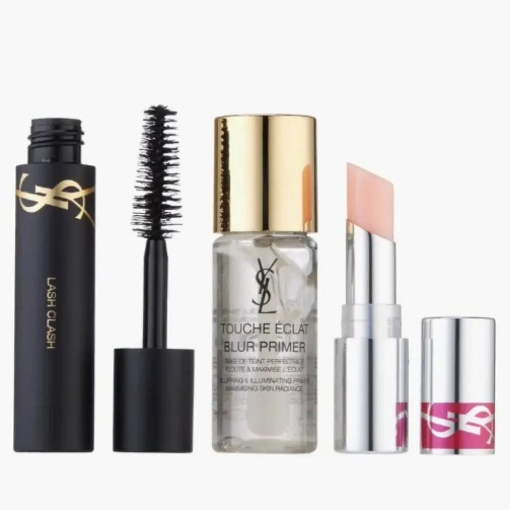 Yves Saint Laurent Beauty Mini Gift Set-Primer,Mascara,Lip Gloss Stick-3pc-NEW